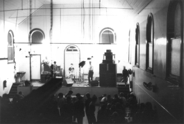 The Pits on stage at Baroona Hall, Caxton Street, Brisbane, 14 May 1982