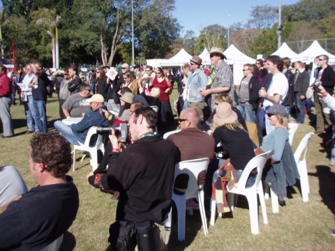 The crowd  in front of the 4ZZZ tent watching The Black Assassins play their song Death Take Me Now at Pig City , Brisbane July 2007